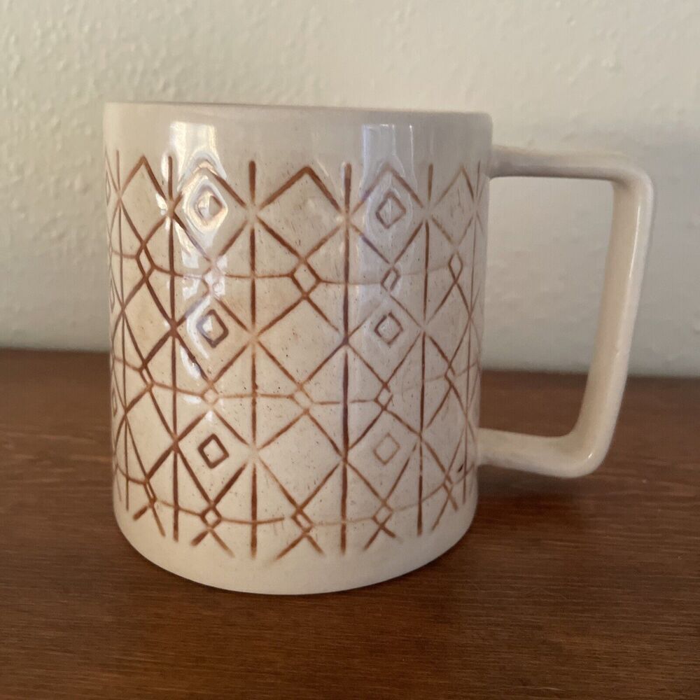 Creative Co-op stoneware Ceramic Mug‎ Geometric Boho Mid Century Modern MCM